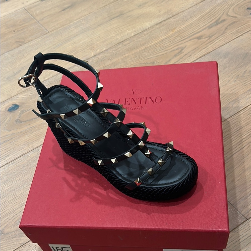 Valentino Black Studded Women's Wedge Sandals